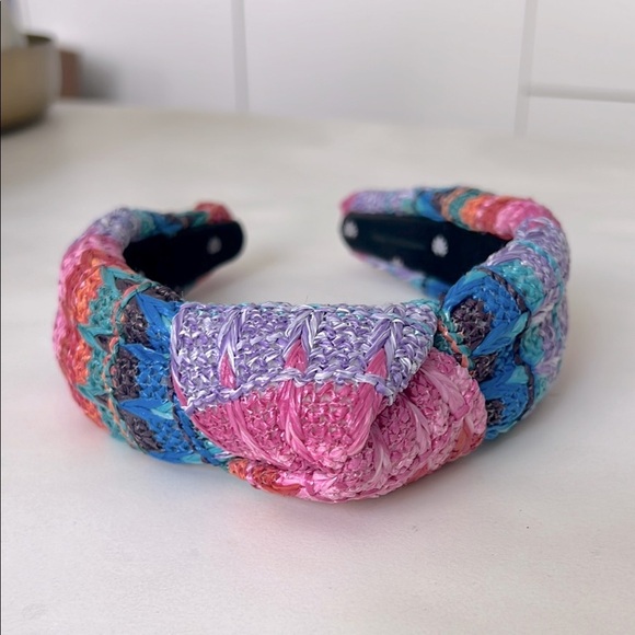 Lele Sadoughi Raffia Knotted Headband in Sunset Rainbow main image 5